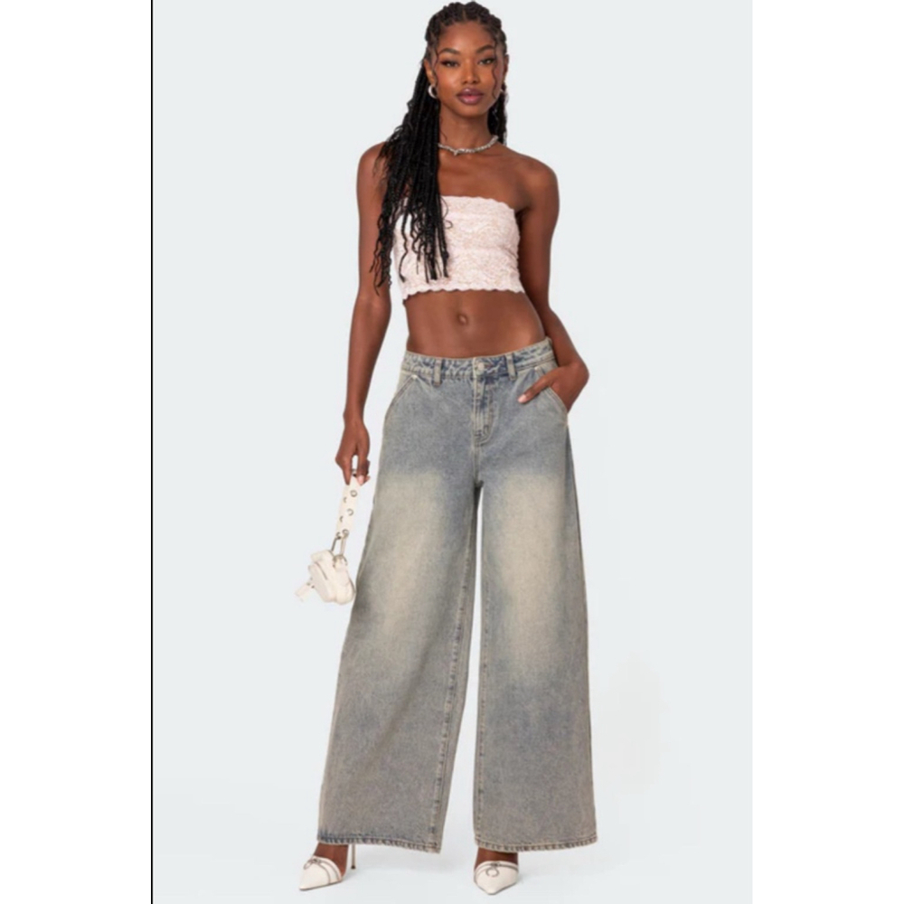 Edikted Light Wash Blue Wide Leg Jeans M - Picture 1 of 7